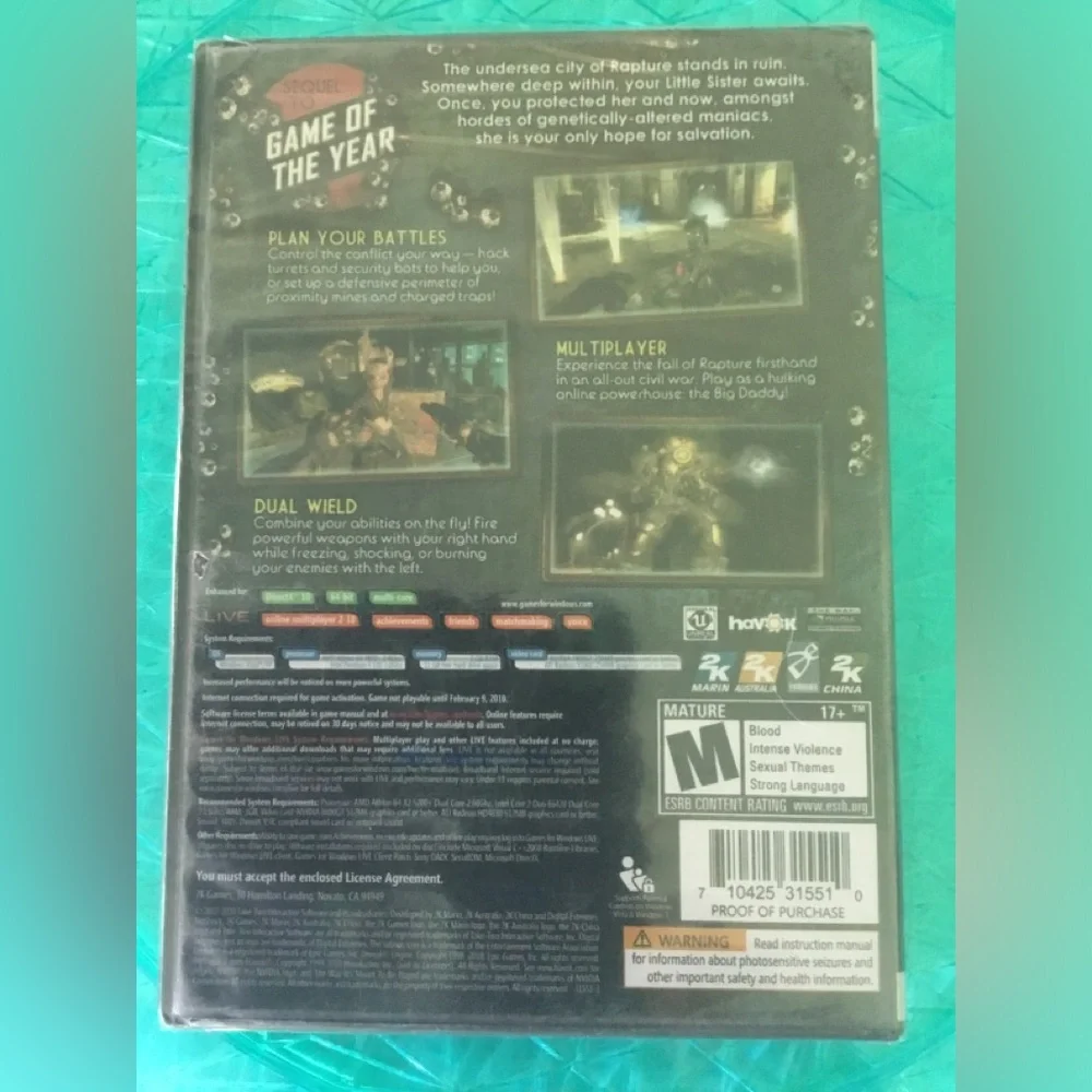 Bioshock 2 Games for Windows PC DVD Factory Sealed NEW in Shrinkwrap NI…